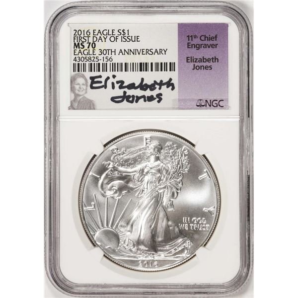 2016 $1 American Silver Eagle Coin NGC MS70 FDOI Jones Signature 30th Anniversary