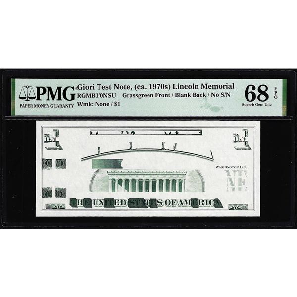 Circa 1970's Lincoln Memorial Giori Test Note PMG Superb Gem Uncirculated 68EPQ