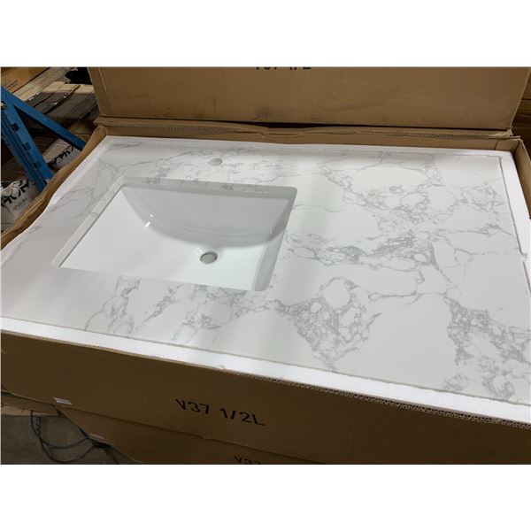 MARBLE BATHROOM VANITY COUNTERTOP (V37 1/2L) 37.5  X 22.5  LEFT HAND SINK