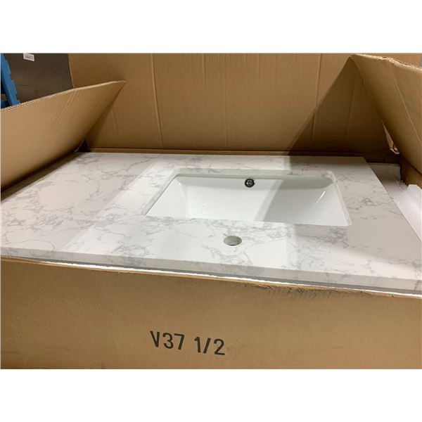 MARBLE BATHROOM VANITY COUNTERTOP (V37 1/2L) 37.5  X 22.5  LEFT HAND SINK