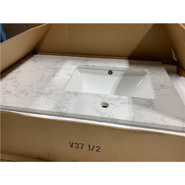 MARBLE BATHROOM VANITY COUNTERTOP (V37 1/2L) 37.5" X 22.5" LEFT HAND SINK