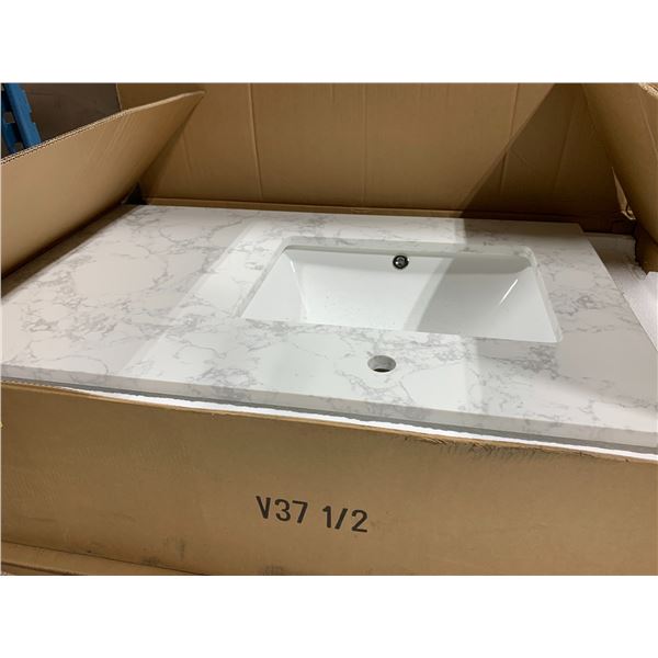 MARBLE BATHROOM VANITY COUNTERTOP (V37 1/2L) 37.5  X 22.5  LEFT HAND SINK