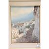 Image 2 : Framed oil on board painting of a Spanish mountain village scene, signed by artist Manual Cuberos, 1