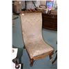 Image 1 : Victorian mahogany sewing chair with brocade upholstery, decorative show wood and original porcelain