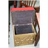 Image 2 : Brass bound fireplace stool with hinged red leather top for coal storage, plus a small table repurpo