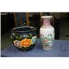 Image 1 : Oriental handpainted fishbowl 16" diameter and a 19" high hand painted Chinese made vase. Note: This