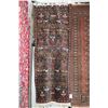 Image 1 : Wool carpet runner with dark blue background, stylized geometric design and highlights of taupe, cre