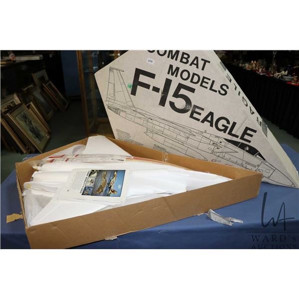 Boxed styrofoam model of a 1: 16th scale F-15 Eagle jet, made by Combat models, 33" wide wingspan X 