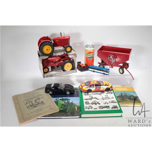 Selection of collectibles including two 1:16 scale Massey-Harris 44 Special tractors and a feed wago