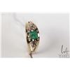 Image 2 : Vintage 14kt yellow gold, emerald or emerald like gemstone ring set with diamond accents, size 3.75 