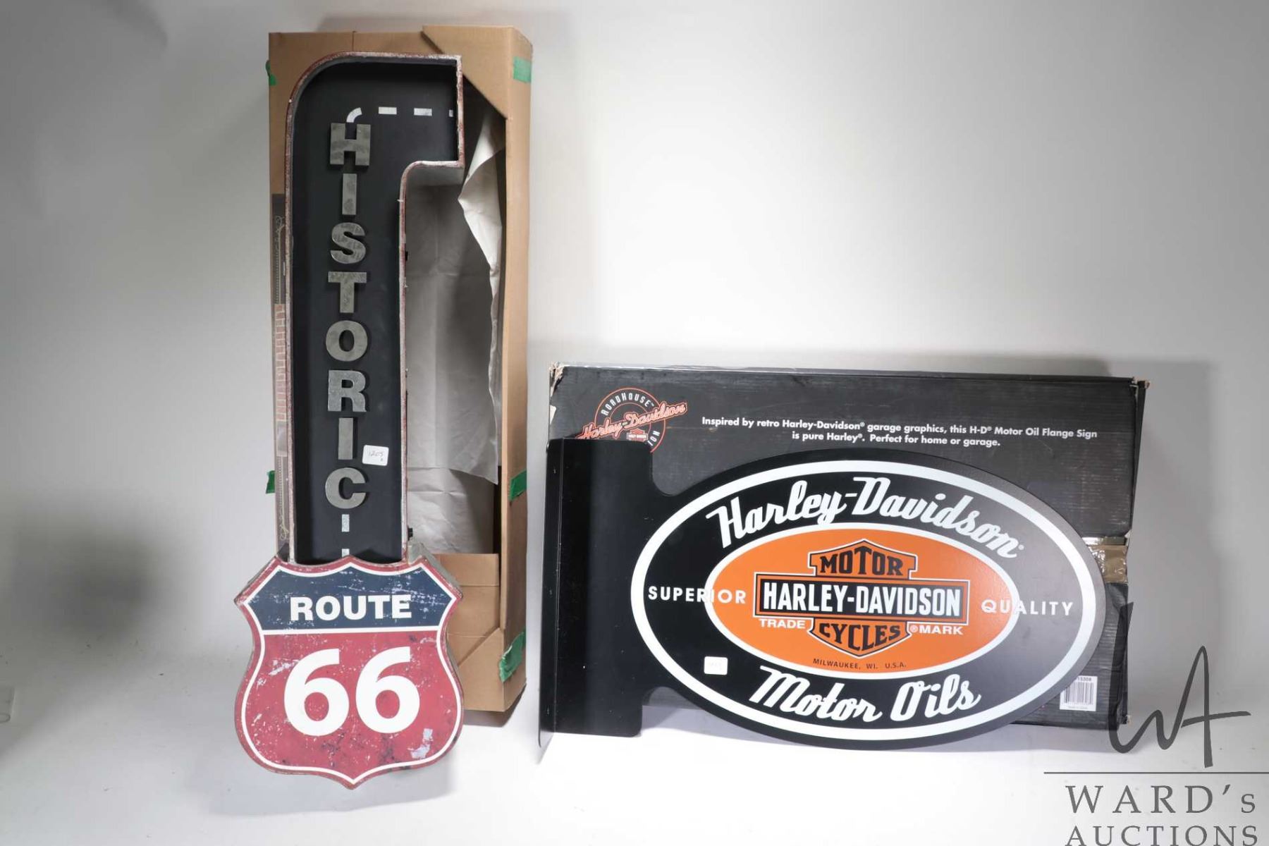 Two retro style reproduction signs including Harley Davidson double ...