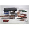 Image 1 : Selection of guy's stuff including Estwing hatchet with leather protector, Scharade Old Timer sheath