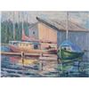 Image 2 : Framed oil on board of boats in a harbour. Signed by artist, 9" x 12". Note: This item cannot be ins