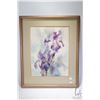 Image 1 : Framed watercolour of purple lilies signed by artist Yoriko 19" x 14". Note: This lot is not availab