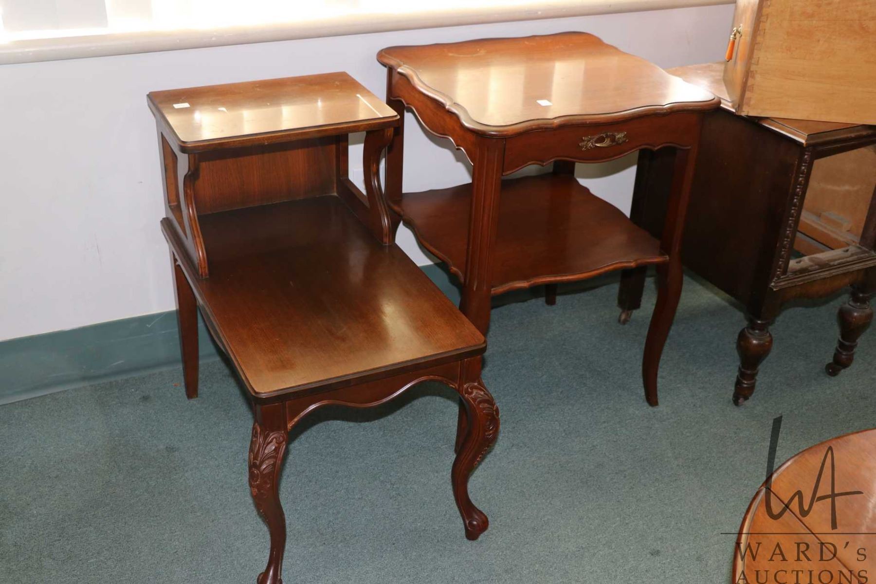 Two non-matching occasional tables including Chippendale style step ...