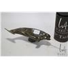 Image 2 : Inuit carved soapstone Narwhal signed by artist Tookie, 8" in length plus 3" tusk