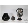 Image 1 : Three pieces of handmade pottery including Gueria raku pottery vase, 8 " in height, Marie Ding glaze