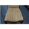 Image 3 : Antique nursing rocker with striped button tufted upholstery and carved decorative back