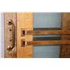 Image 2 : Pair of vintage heavy maple exterior door set with security glass and brass hardware, 82" X 30"