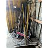 Image 1 : LARGE GROUP OF CONSTRUCTION TOOLS-SHOVELS, PRYBAR'S, LOOTS, RAKES, BROOMS ETC