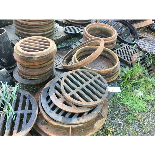 ** LARGE GROUP OF GRATES, FRAMES & MANHOLE LIDS