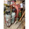 Image 2 : RED WELDERS CART WITH HOSE LINES, GAUGES AND 2 TANKS