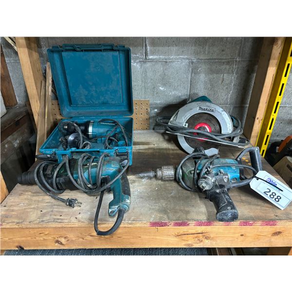 GROUP OF 4 MAKITA POWER TOOLS-3 DRILLS & 1 SKILL SAW