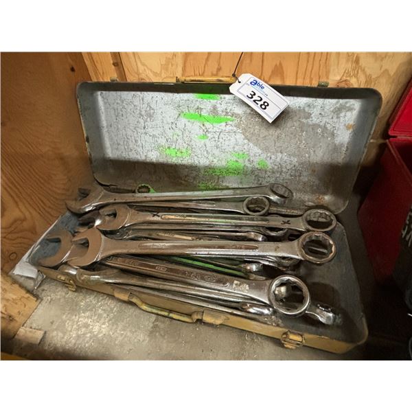 BOX OF LARGE GAUGE COMBINATION WRENCHES