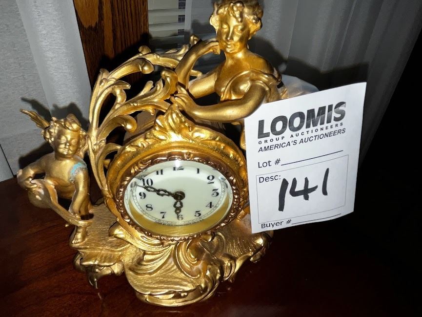 New Haven Clock CO Mantel Clock, Cherub Motif, 8" Ivory Face