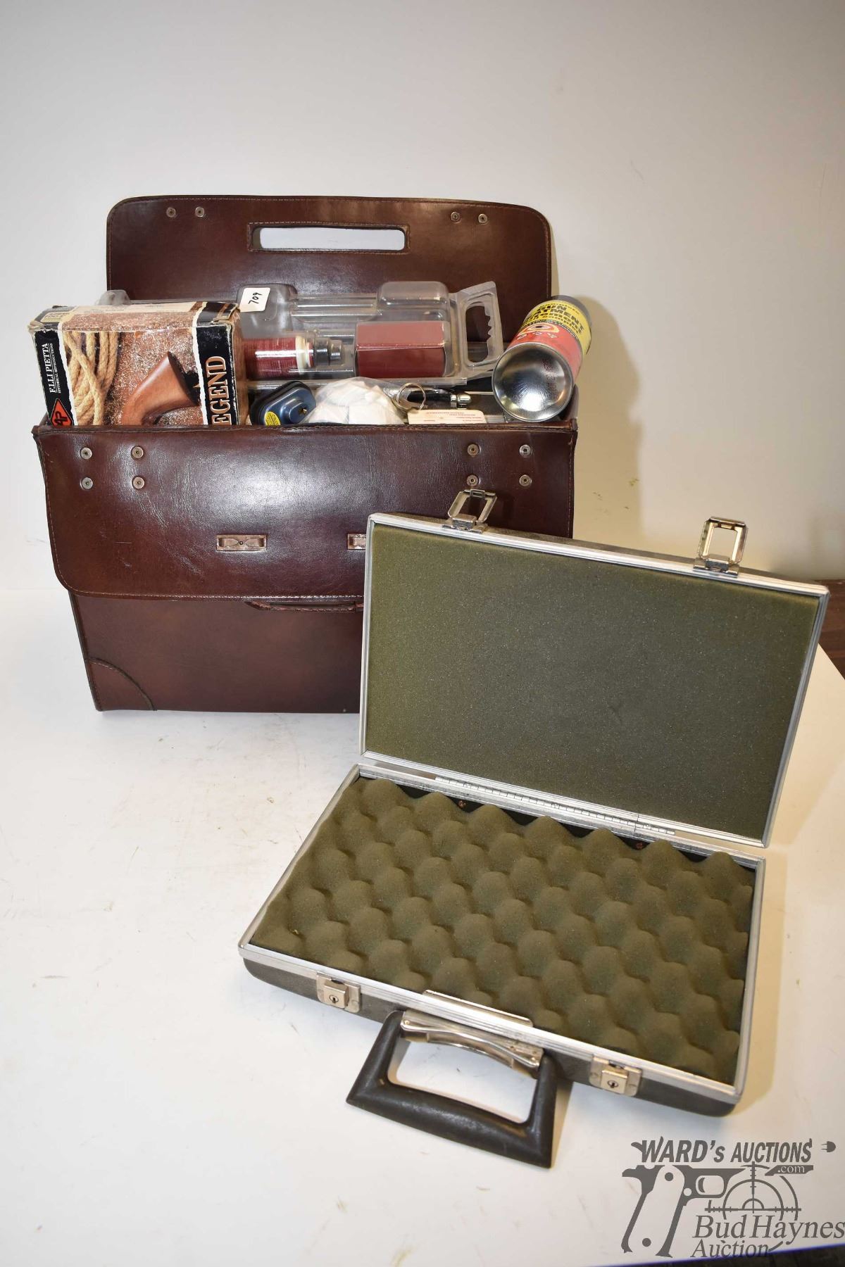 Leather briefcase w/ three handgun cases, .45 CAL cleaning kit, two ...