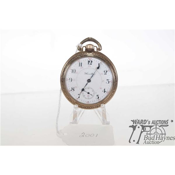 Hamilton pocket watch, grade 925, model 2, 21 jewel, serial no. 101557, size 18. White double sunk d