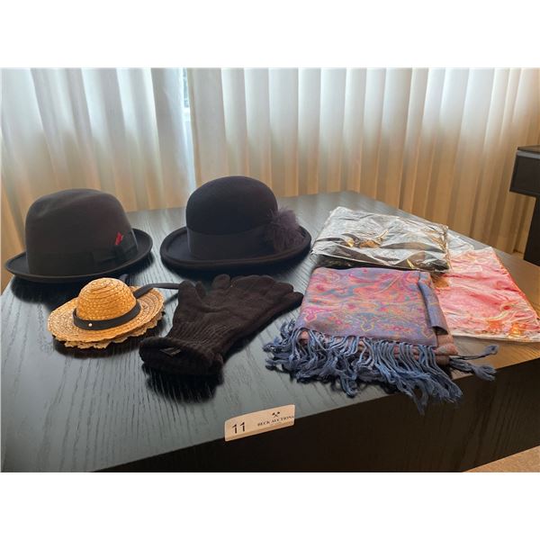 Assorted Vintage Hats And Scarves