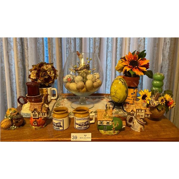 Decorative Items - Marble Egg, House Figurine, Artificial Flowers & More