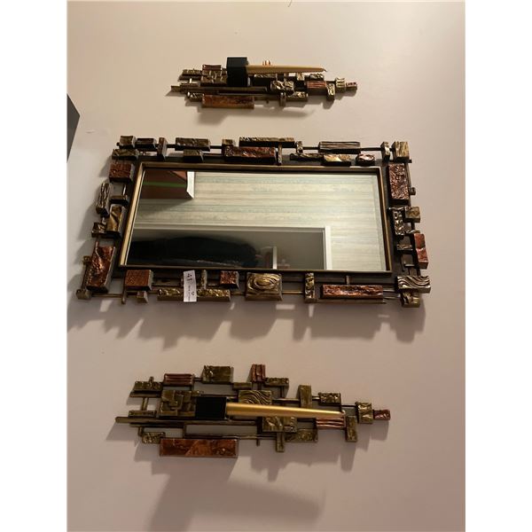 Vintage Decorative Mirror With Matching Candle Wall Mounts 17Lx2Dx29H