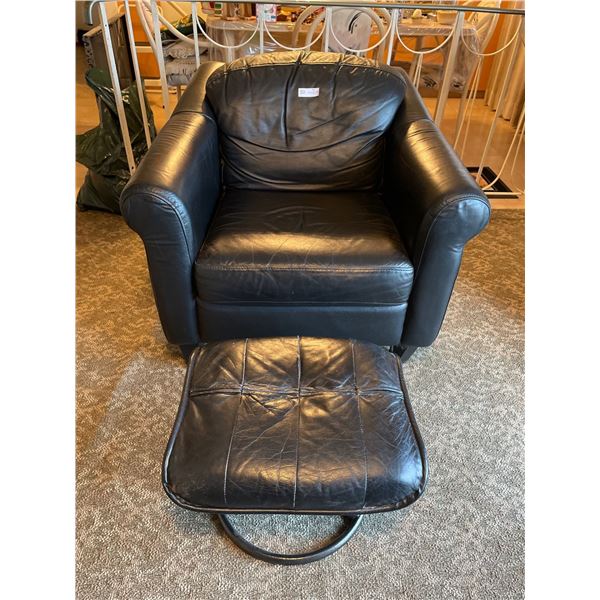 Black Leather Chair & Ottoman 35Lx36Dx30H