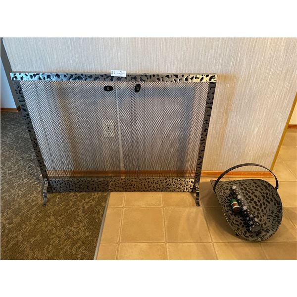 Decorative Fireplace Screen With Mesh Doors - Includes Wood Holder & Matches 36Lx2Dx29H