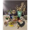 Image 1 : Artificial Flowers Lot - With Decorative Vases, Candle Holders, & Wind Up Mini Clock