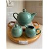Image 1 : Teal Tea Pot With Creamer & Sugar Holder & Serving Trays