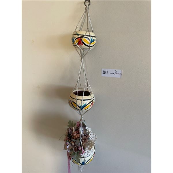 Decorative Hanging Wall Mount With Weaved Ceramic Pots