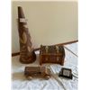 Image 1 : Collection Of Hand Carved Wooden Art - Chest W/Costume Jewelry, Toy Truck & More