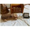 Image 3 : Collection Of Hand Carved Wooden Art - Chest W/Costume Jewelry, Toy Truck & More