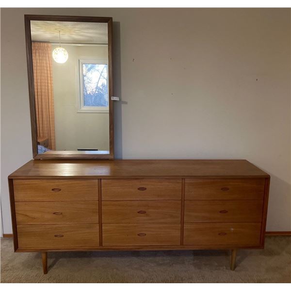 Mid Century Modern Teak 9 Drawer Vanity With Mirror 72Lx19Dx31H