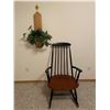Image 1 : Black & Brown Vintage Wooden Rocking Chair & Artificial Plant