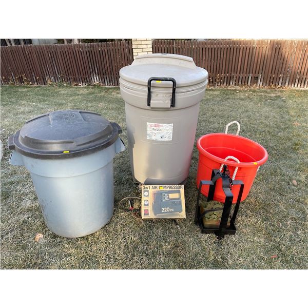 Rubbermaid Outdoor Bins With Lids, Plug In Air Compressor & More