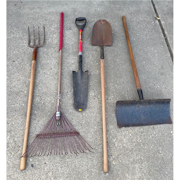 Gardening Tools- Includes Planting Shovel, Spade Shovel, Pitch Fork, Fan Rake & Snow Shovel