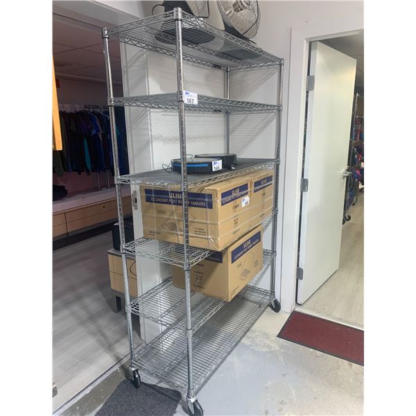 O 6 TIER METAL WIRE ROLLING SHELVING UNIT APPROX 4FT ACROSS X 6 1 o-6-tier-metal-wire-rolling-shelving-unit-approx-4ft-across-x-6-1