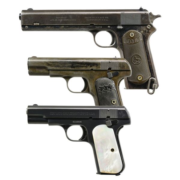 1 COLT 1902 & 2 COLT 1903 SEMI AUTO PISTOLS.