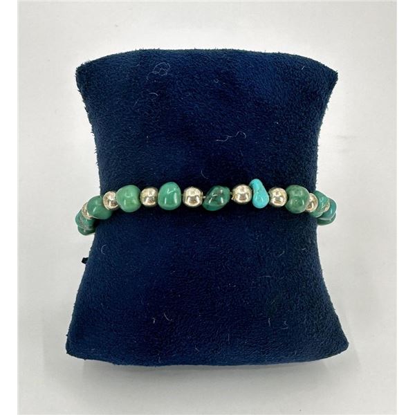 Navajo Sterling Silver Turquoise Bead Bracelet