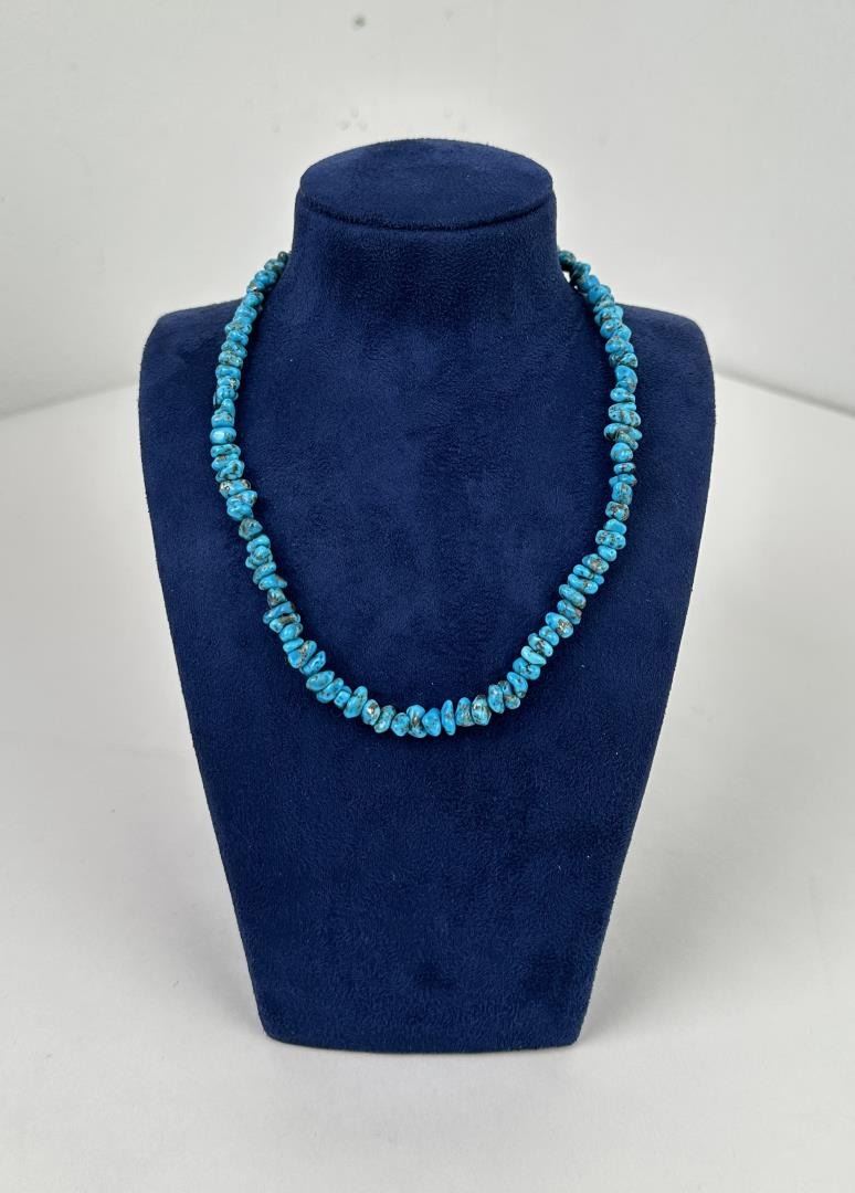 AUTHENTIC HANDMADE  Sterling Silver Turquoise Disc Necklace Vintage Navajo