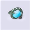 Image 2 : 18K White Gold, Turquoise, Tsavorite Garnet & Ruby Snake Ring by Victor Loo